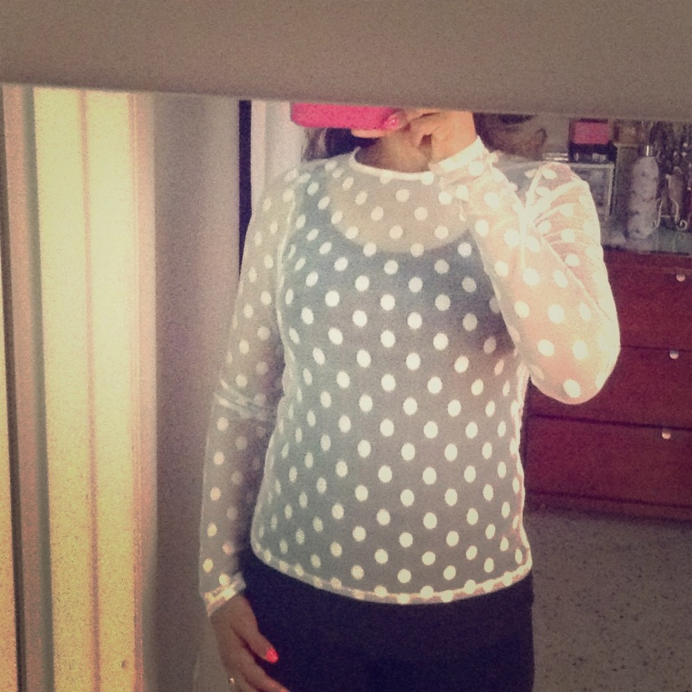 Sheer polka dot top long sleeve
